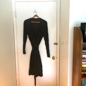 Olive green animal print wrap dress.